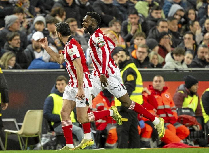 Celebración de Iñaki Williams tras el gol de la victoria en Mestalla.