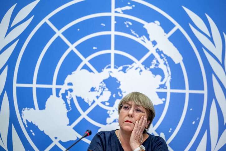 La expresidenta chilena Michelle Bachelet, en una comparecencia como Alta Comisionada de la ONU para los Derechos Humanos.
