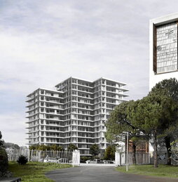 Infografía del proyecto, con el Jardín de la Memoria y la iglesia de Iesu.