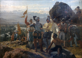 «La fundación de Santiago», Pedro Liraren olio-pintura.