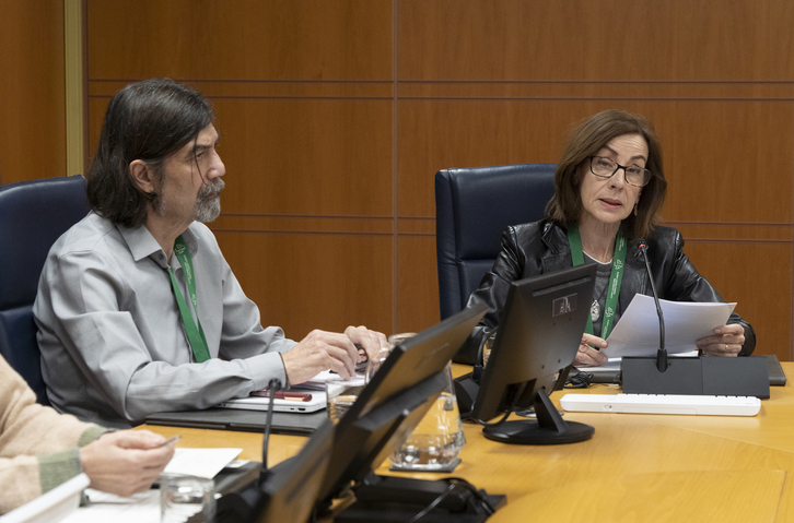 Roberto Villate y Arantzazu Beitia, los padres de Kerman, en el Parlamento de Gasteiz.