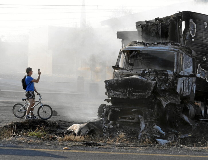 Una carretera bloqueada cerca de Acatlán de Juárez, estado de Jalisco.