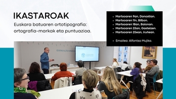 Ikastaroak Donostian, Bilbon, Baionan, Gasteizen eta Iruñean izango dira.