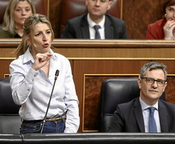 Yolanda Díaz, durante la sesión de control de ayer en el Congreso español.