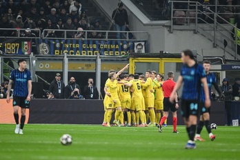 Jugadores del Bodo, celebrando uno de los goles ante el Inter Milan