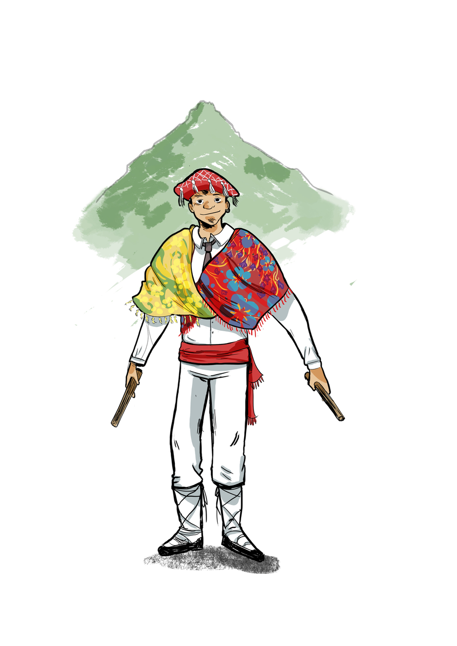 Chemises et pantalons blancs, ceintures et bérets rouges, cravate serrée... On pourrait se croire face à un groupe de danseurs d’une autre époque, si ce n’est la décoration soignée de leurs bérets et des foulards larges et colorés. Chemises et pantalons blancs, ceintures et bérets rouges, cravate serrée... On pourrait se croire face à un groupe de danseurs d’une autre époque, si ce n’est la décoration soignée de leurs bérets et des foulards larges et colorés.