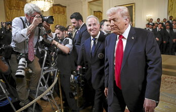 Donald Trump, ayer en la Casa Blanca con el CEO y los jugadores del Inter de Miami.