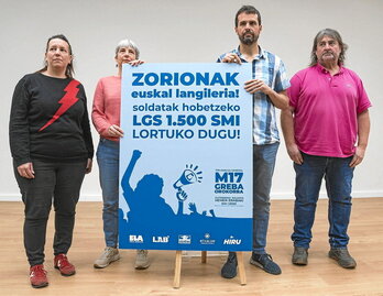 Comparecencia de los sindicatos convocantes del 17M en Bilbo.