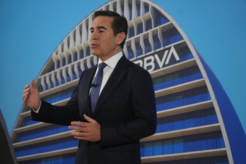 El presidente del BBVA, Carlos Torres Vila, en Bilbo, con motivo de la Junta de Accionistas del banco.