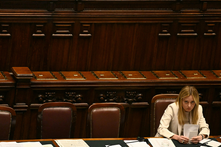 La primera ministra italiana, Georgia Meloni, el pasado 11 de marzo en el Parlamento italiano.