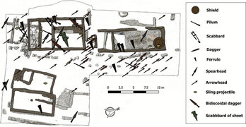 Gerrarekin lotutako elementuen kokapena, indusketa eremuan.