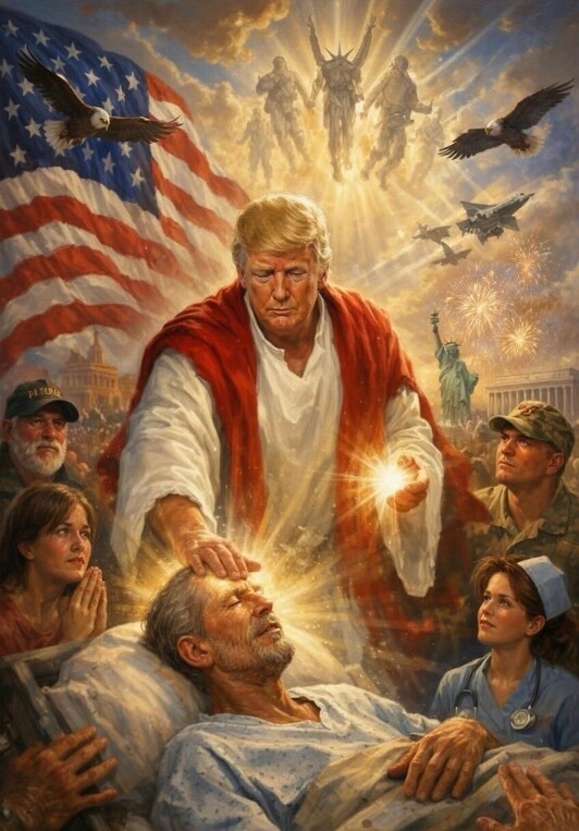 Imagen de Trump disfrazado de Cristo salvador difundida por el propio presidente de EEUU.