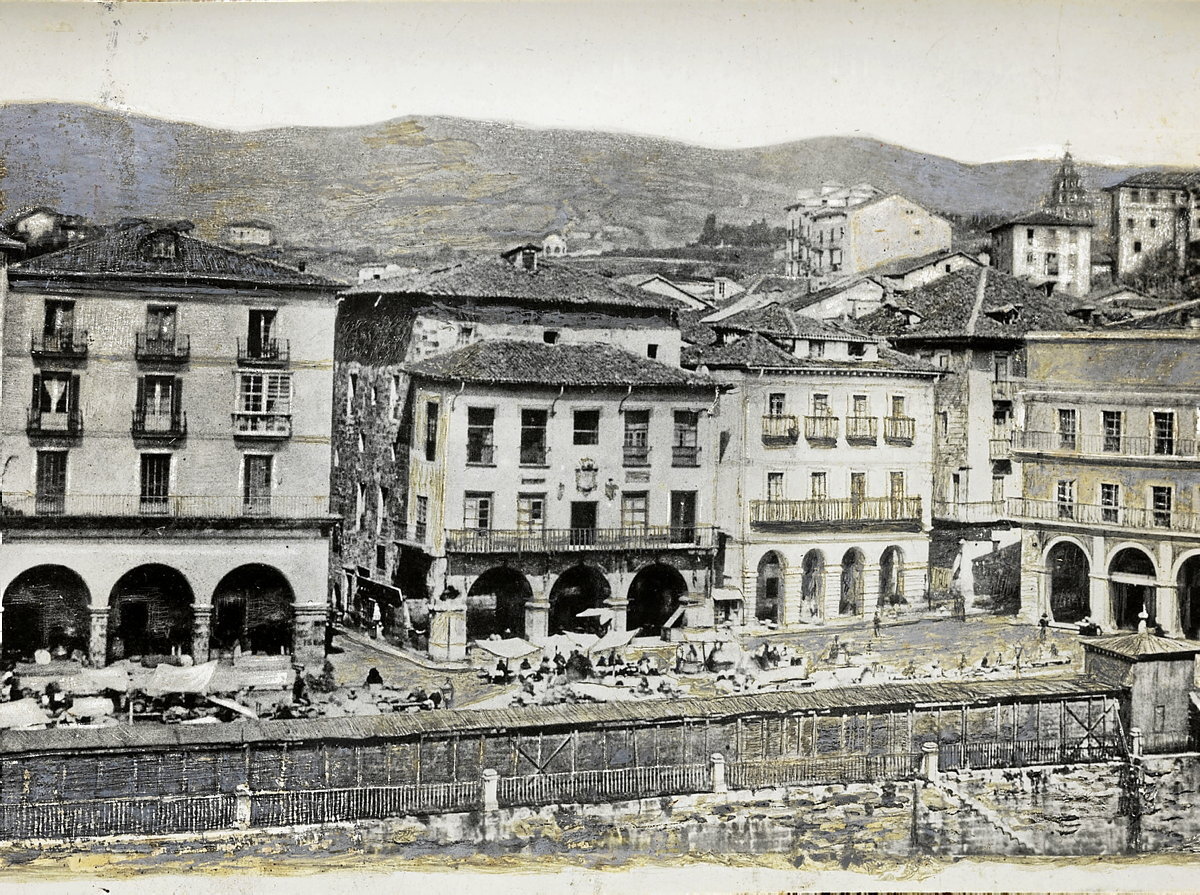El mercado al aire libre en la década de 1860. (Archivo Municipal de Bilbao | Autor: Librería e Verdes AMB y FOAT)