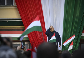 El primer ministro húngaro en funciones, Viktor Orbán, en un mitin.