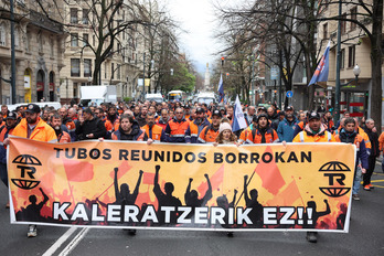 Manifestación en Bilbo de los trabajadores de Tubos Reunidos a principios de abril.