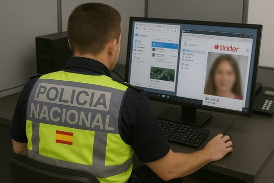 Imagen de archivo de un agente investigando en webs de contactos delitos de ‘sextorsión’.
