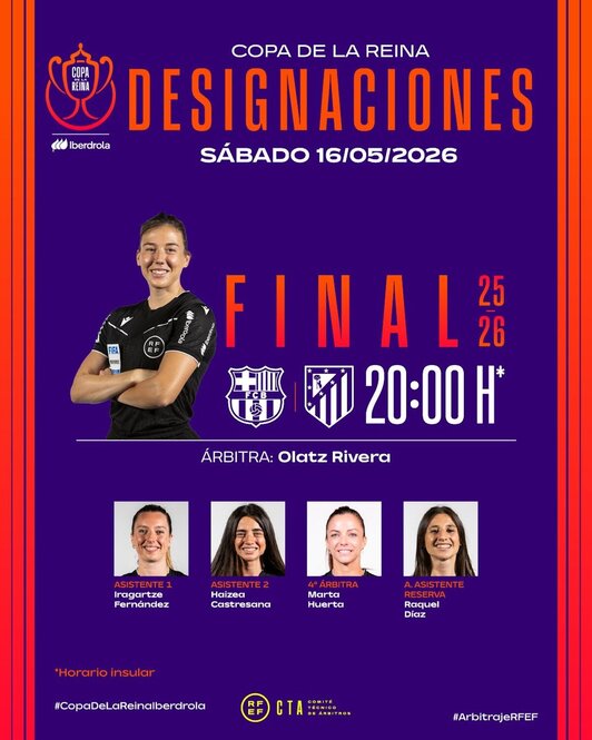 Cartel anunciador del cuarteto arbitral de la final de Copa femenina, con la bilbaina Olatz Rivera al frente. 
