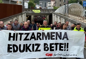 Manifestación de trabajadores de CAF en Beasain el 6 de mayo.