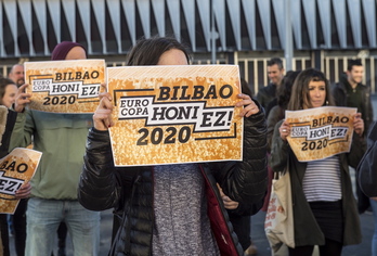 Movilización contra la Eurocopa de 2020, que en un principio estaba previsto que tuviera una de sus sedes en Bilbo y posteriormente fue desplazada a otros lugares por la pandemia.