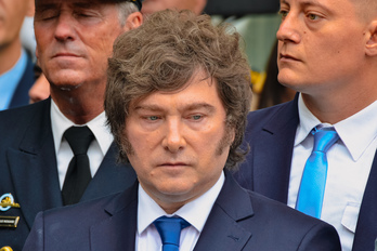 El presidente argentino, Javier Milei, el pasado 2 de abril en un acto en Plaza San Martín de Buenos Aires en recuerdo a los veteranos y soldados muertos en la guerra de las Malvinas.