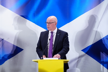 El primer ministro escocés, John Swinney, en una comparecencia el 25 de mayo.