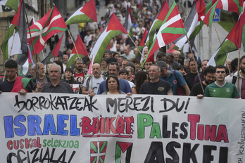 Manifestación del pasado viernes en Irun en protesta por la participación de atletas israelíes en el Campeonato Europeo de OCR.
