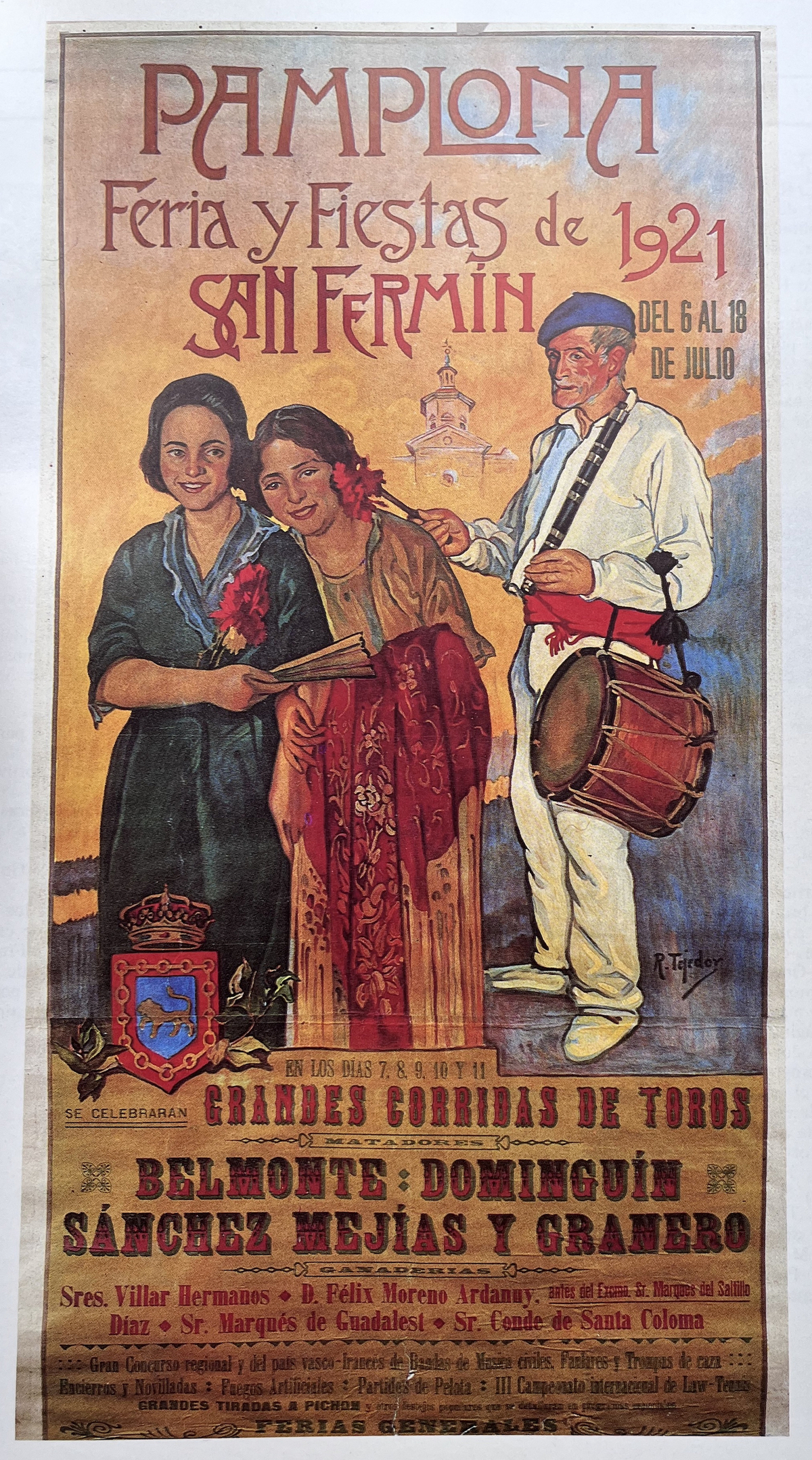 Cubierta del programa de mano de 1921, en el que ya aparece la vestimenta sanferminera. (Fundación Mencos/EL PROGRAMA DE MANO DE SAN FERMÍN)