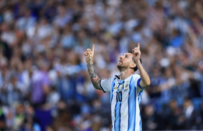 Messi celebra su tercer gol.