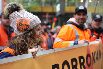 Trabajadores de Tubos Reunidos, en una concentración en defensa del empleo el pasado mes de abril.