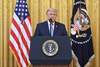 Donald Trump, Etxe Zurian eskaini duen hitzaldian.