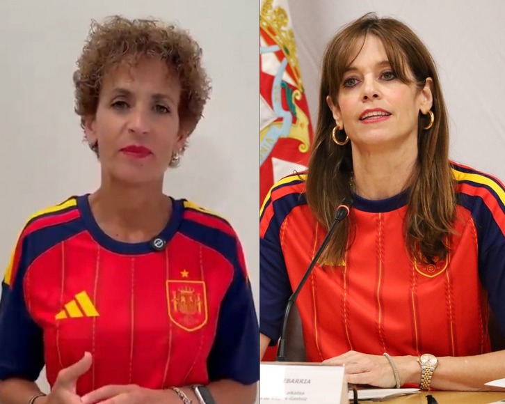 María Chivite y Maider Etxebarria, con la camiseta de la selección española.