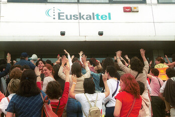 Kanporatuta langileen protesta Zamudion, 2021eko uztailean.