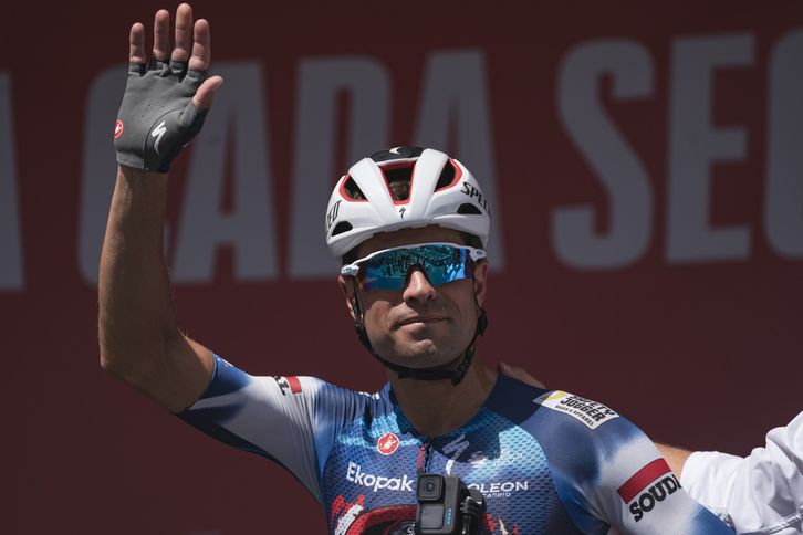 Mikel Landa, en la Vuelta del año pasado, en Bilbo.