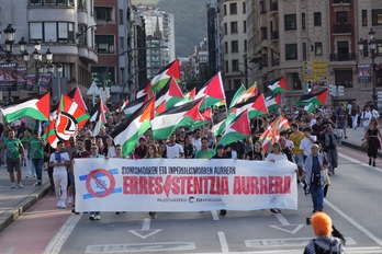 Manifestación de Palestinarekin Elkartasuna, este viernes en Bilbo.