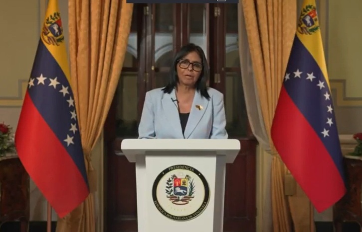 Delcy Rodríguez, durante su comparecencia para explicar el acuerdo petrolero con EEUU.