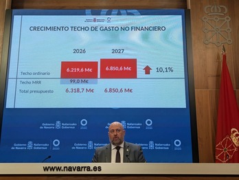 EL consejero Arasti, en la rueda de prensa donde ha ofrecido los detalles del techo de gasto.
