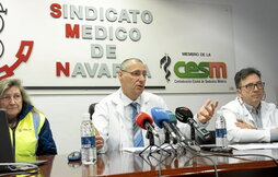 Representantes del Sindicato Médico de Nafarroa (SMN), en una comparecencia de prensa anterior.