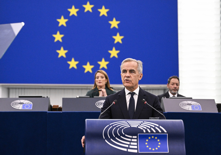 El primer ministro canadiense, Mark Carney, ayer durante su discurso ante el Parlamento Europeo.