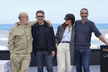 Javier Cámara, Berto Romero, Belán Cuest y Javier Ruiz Caldera, esta mañana en el Kursaal.