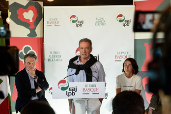 Pantxoa Bimboire Ipar Buru Batzarreko lehendakaria, ekainean, EAJren frantsesezko markaren aurkezpenean.