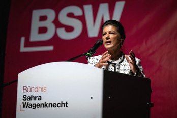 Sahra Wagenknecht en un mitin de la BSW de cara a las elecciones regionales de Mecklemburgo-Pomerania Occidental el pasado 20 de septiembre.