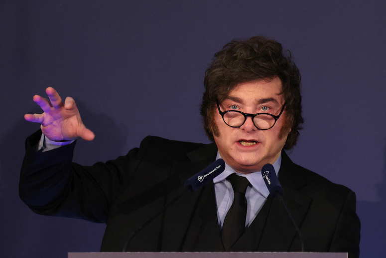 Javier Milei en un foro económico en Madrid durante su visita a la capital española. 