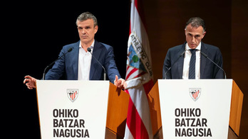 Jon Uriarte, presidente del Athletic y Jon Berastegi, director general del club.